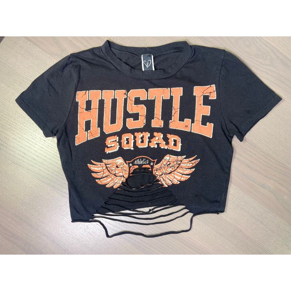 Windsor Hustle Squad Black Short Sleeve Crop Top Fringe String Woman Size Small